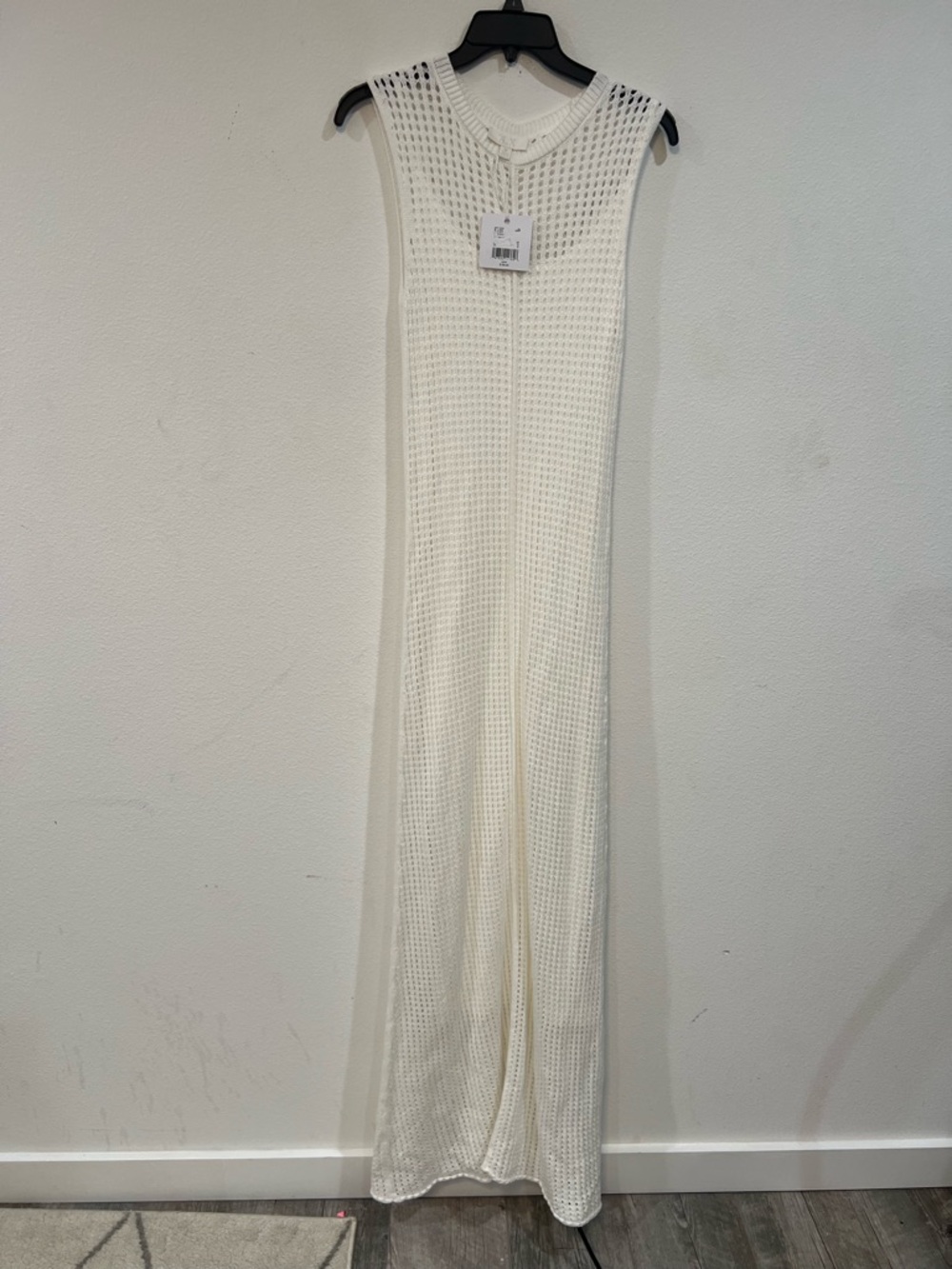 Open Knit Over Slip Dress Maxi - White Sleeveless - Tall Friendly - Large NWT